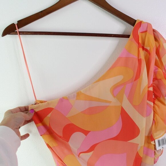 Aqua Printed One Shoulder Dress Orange Size XL‎ - Picture 3 of 6